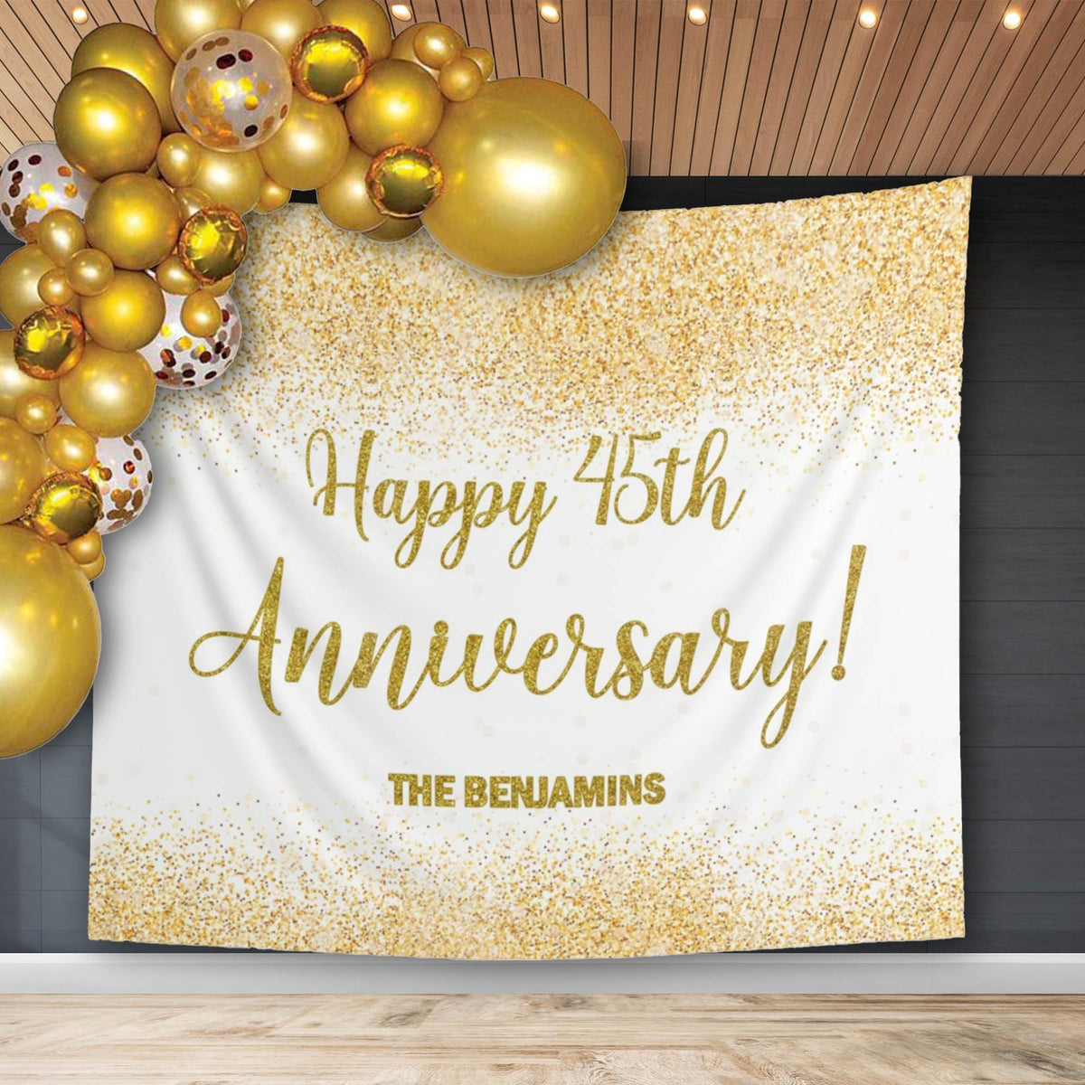 Anniversary Backdrop Custom Gold white Glitter Party Banner