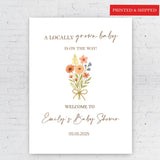 Printed Baby Shower Welcome Sign Wildflower Bow Foamboard A Locally Grown Baby Shower Decor Homegrown Cute Baby Sprinkle Entrance Sign