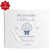 Tropical 40th Birthday Decor Custom Fortieth Birthday Backdrop Coastal Beach Summer Birthday Banner Sea Shell Coquette Bow Ocean Party Vibes