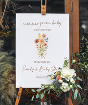 A Locally Grown Baby Shower Welcome Sign Printed Farmers Market Bow Baby Sprinkle Foamboard Homegrown Cute Baby Wildflower Entrance Sign