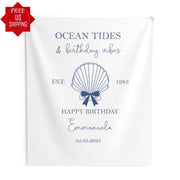 Tropical 40th Birthday Decor Custom Fortieth Birthday Backdrop Coastal Beach Summer Birthday Banner Sea Shell Coquette Bow Ocean Party Vibes
