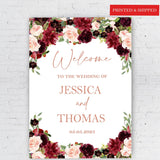 Printed Wedding Welcome Sign Burgundy Blush Floral Foamboard Autumn Wedding Reception Decor Custom Engagement Wedding Shower Poster