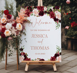 Printed Wedding Welcome Sign Burgundy Blush Floral Foamboard Autumn Wedding Reception Decor Custom Engagement Wedding Shower Poster