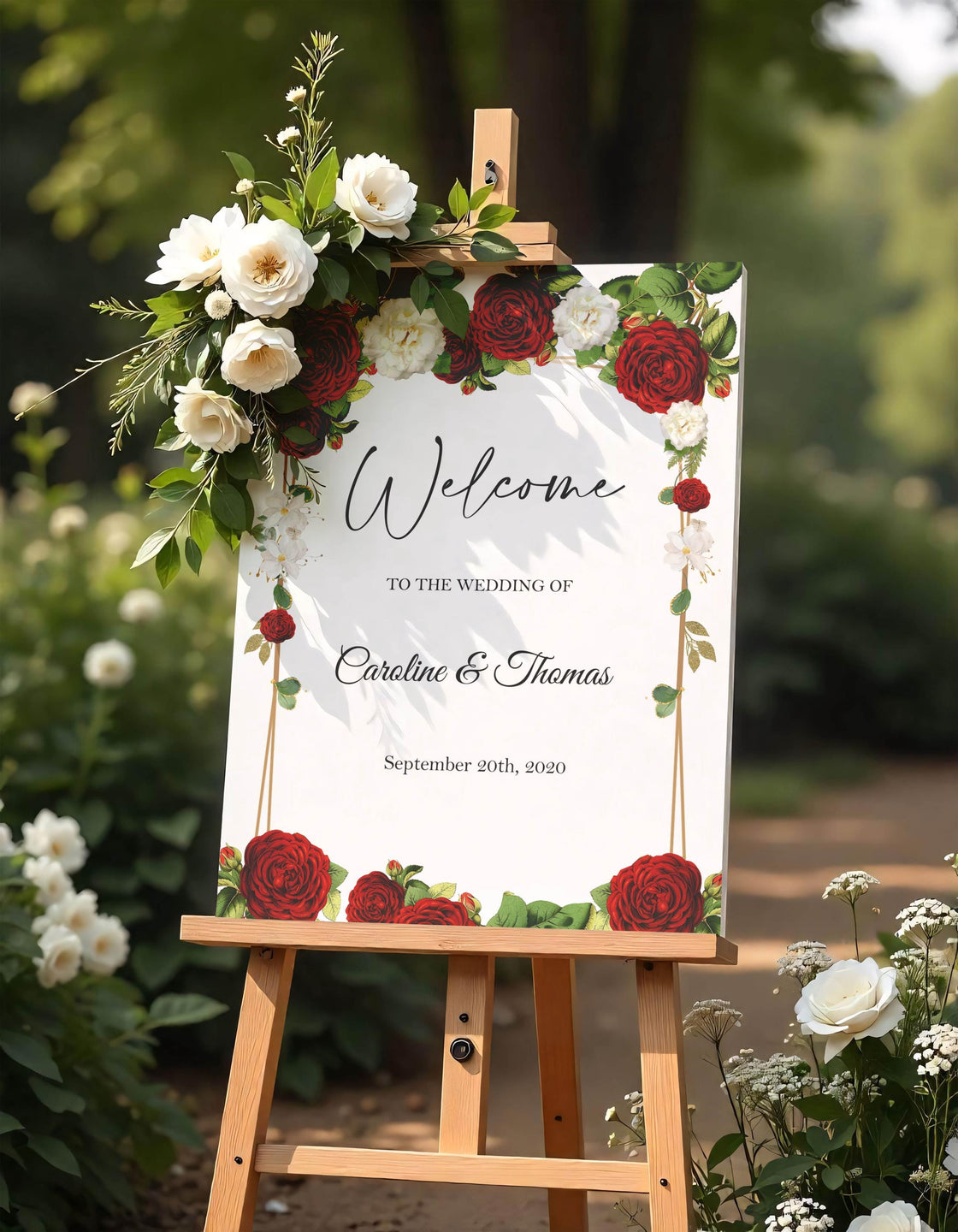 Printed Wedding Welcome Sign Elegant Wine color Floral Foamboard