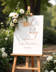 Oh Baby Welcome Sign Boho Fall Baby Shower decor Autumn Baby Shower Foamboard Printed Pumpkin Poster Simple Modern Terracotta Poster Paper
