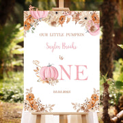 Pink Pumpkin Welcome Sign First Birthday One Year Fall Foamboard
