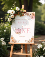 Pink Pumpkin Welcome Sign First Birthday One Year Fall Foamboard Girl 1st Autumn Birthday Poster Our Little Pumpkin Party Decor