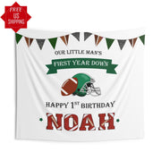 First Year Down Custom Backdrop Soccer Helmet Little Man Party