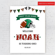 First Year Down Custom Poster Soccer Helmet Boy Birthday Party Poster