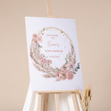 Pink Floral Baby Shower Decor Welcome Poster Baby Sprinkle Printed Shipped
