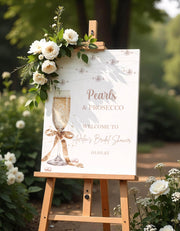 Bridal Shower Welcome Sign Printed Champagne Pearls Prosecco Poster Pearl Bridal Shower Foamboard Gold Bow Wedding Shower Entrance Sign