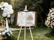 Purple Floral Princess Birthday Sign Printed Once Upon a Time Foamboard Personalized Lavender Castle Poster Custom Fairytale Storybook Decor
