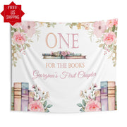 Pink Floral Girl Book Banner High Chair Party Backdrop One Year Old Party