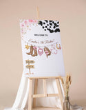 Cowgirl Birthday Welcome Sign Printed Rodeo 1st Birthday Foamboard Pink Floral Wild West Ranch Decor Southwestern Poster Cowboots Decor