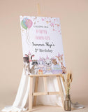Party Animals Birthday Welcome Sign Kids Birthday Foamboard Cute Animals in Birthday Hats 1st Birthday Poster Printed Shipped Custom Sign