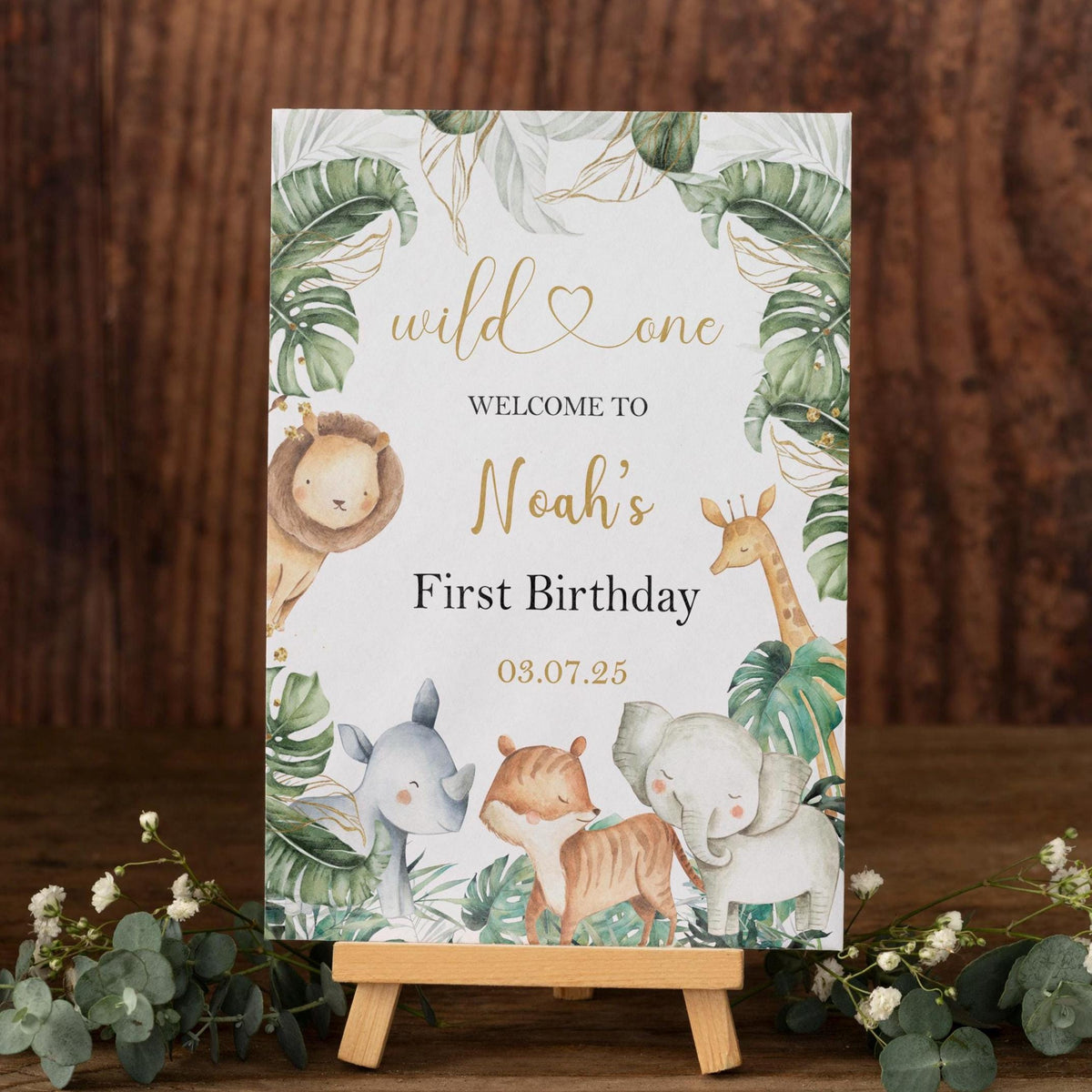 Printed Safari First Birthday Sign Wild One Welcome Sign