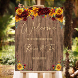 Printed Sunflower Burgundy Welcome to Our Forever Sign Merlot Floral Wedding Foamboard Rustic Engagement Decor Rustic Country Bridal Shower