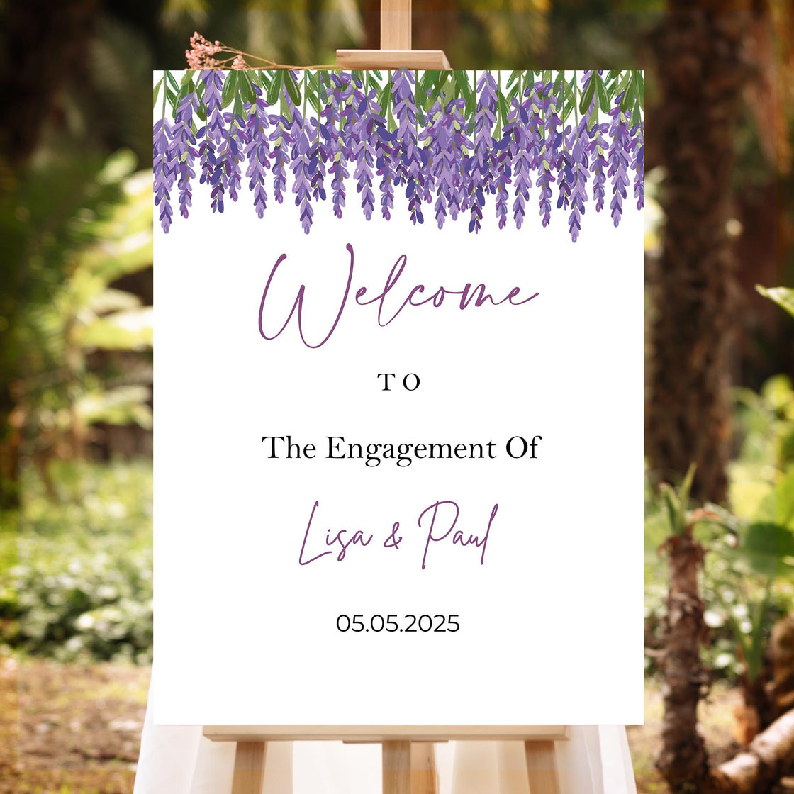 Printed Engagement Sign Lavender Welcome Poster Purple Floral Wedding Shower Foamboard Lilac Wedding Decor Personalized Bridal Shower Sign