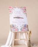 1st Birthday Party Sign One for the Books Welcome Sign Printed First Chapter Fomboard Pink Floral Girl Book Poster High Chair Party Sign