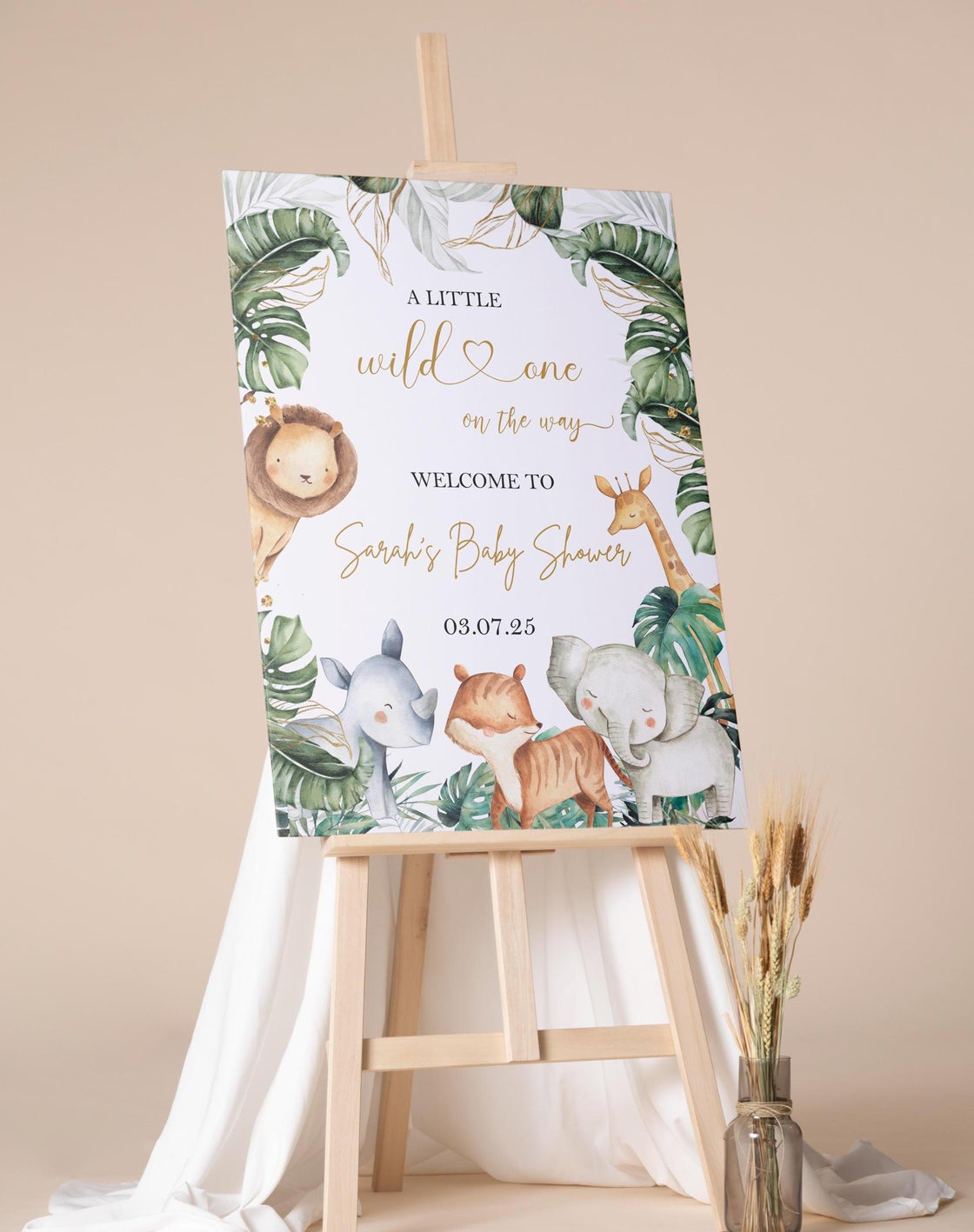 Baby Shower Welcome Sign Safari Jungle Baby Shower Foamboard Printed Little Wild One Greenery Safari Animals Baby Shower Decor Baby Sprinkle