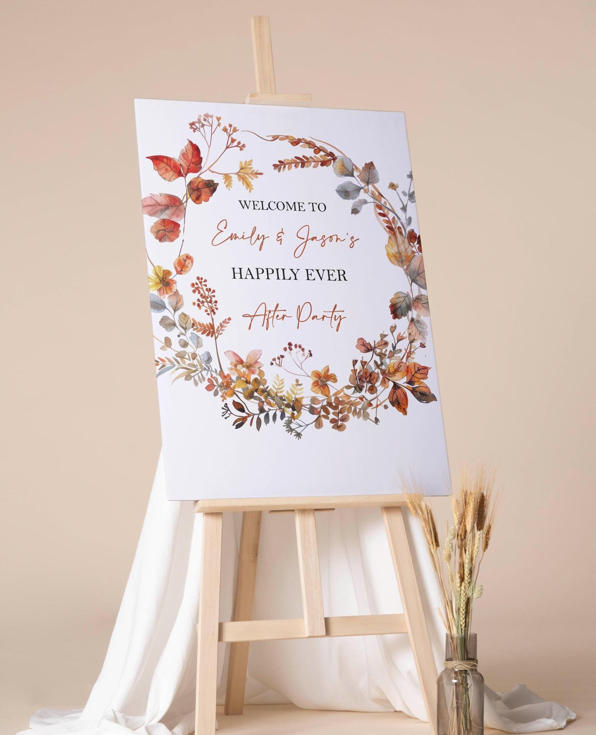 Custom Wedding Sign Autumn Fall Evening Reception Poster Printed Happily Ever After Party Foamboard Elopement Wedding Party Reception Decor