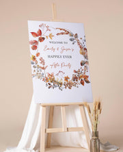 Custom Wedding Sign Autumn Fall Evening Reception Poster Printed Happily Ever After Party Foamboard Elopement Wedding Party Reception Decor