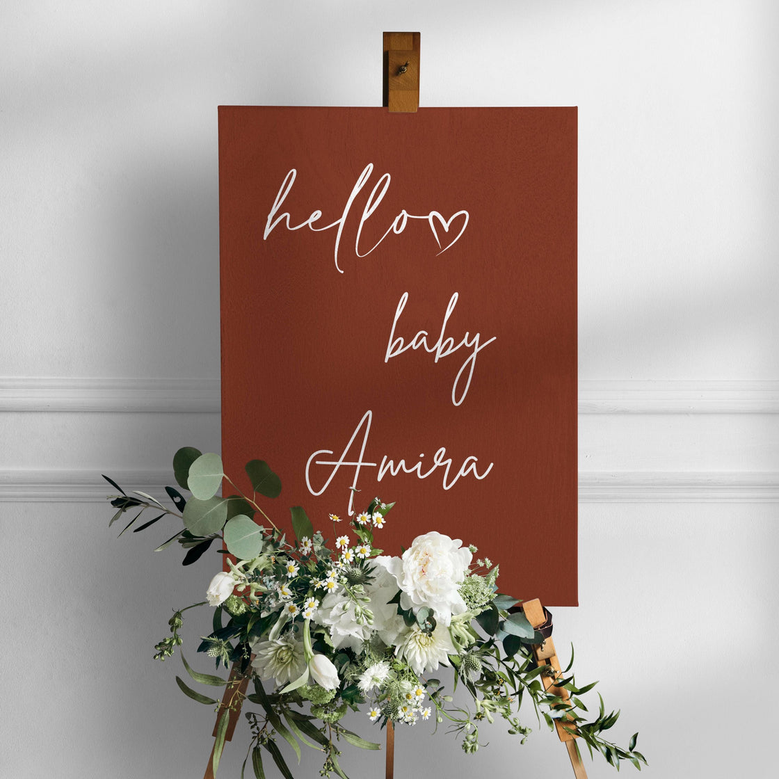 Printed Teracotta Baby Shower Welcome Sign Personalized Hello Baby Name Foamboard