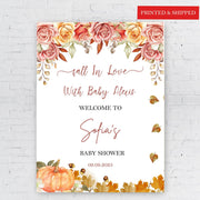 Fall in Love Baby Shower Decor Pumpkin Leaves Baby Shower Welcome Sign Autumn Baby Sprinkle Foamboard Gender Neutral Boho Decor Custom Sign