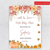 Fall in Love Baby Shower Decor Pumpkin Leaves Baby Shower Welcome Sign Autumn Baby Sprinkle Foamboard Gender Neutral Boho Decor Custom Sign