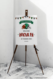 Printed First Down Birthday Sign Football 1st Birthday Foamboard First Year Down Custom Poster Soccer Helmet Boy Birthday Party Poster