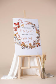 Printed Happily Ever After Party Sign Autumn Fall Evening Reception Foamboard Elopement Party Poster Wedding Party Decor Wedding Reception