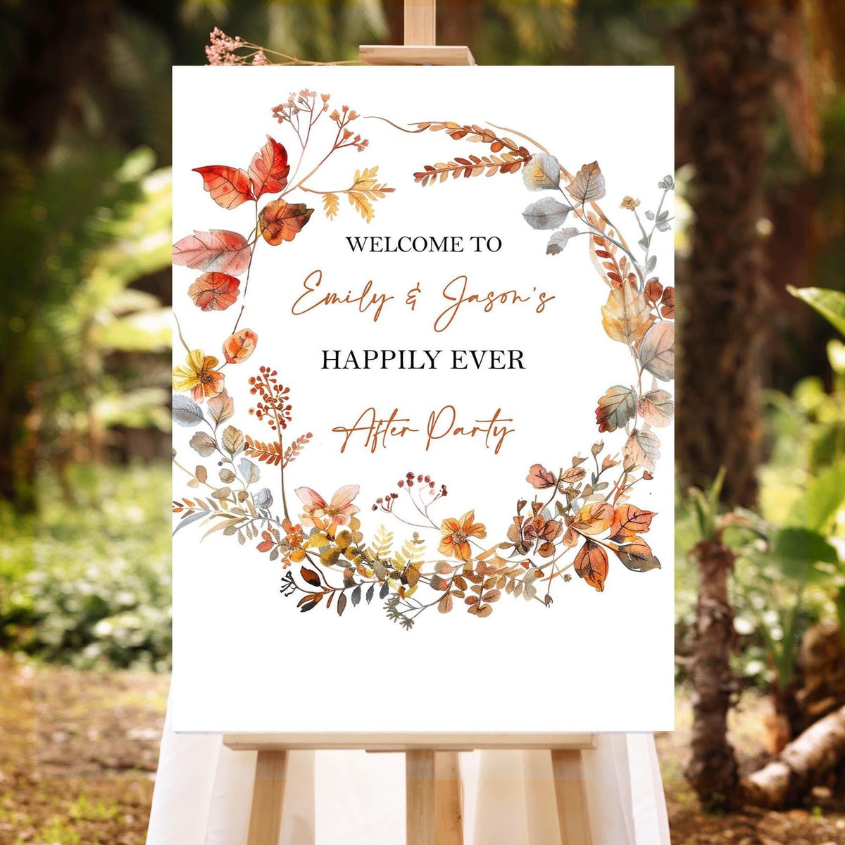 Printed Happily Ever After Party Sign Autumn Fall Evening Reception Foamboard