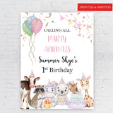 Animal Kids Birthday Foamboard Cute Animals in Birthday Hats 1st Birthday