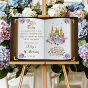 Purple Floral Princess Birthday Sign Printed Once Upon a Time Foamboard Personalized Lavender Castle Poster Custom Fairytale Storybook Decor