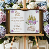 Lavender Princess Birthday Sign Printed Once Upon a Time Foamboard Personalized Purple Floral Castle Poster Custom Fairytale Storybook Decor