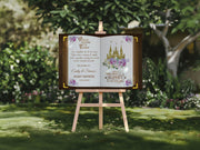 Purple Floral Baby Shower Welcome Sign Printed Princess Book Party Foamboard Lavender Lilac Castle Poster Baby Sprinkle Once Upon A Time