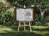 Purple Floral Baby Shower Welcome Sign Printed Princess Book Party Foamboard Lavender Lilac Castle Poster Baby Sprinkle Once Upon A Time