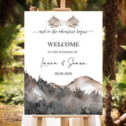 Adventure Begins Welcome Sign Mountain Wedding Reception Foamboard Boho Wedding Poster Elopement Wedding Travel Destination Theme