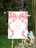 Blush Pink Bow Pumpkin Baby Shower Welcome Sign Printed Watercolor Coquette Bow Foamboard Fall Autumn Baby Girl Poster Little Pumpkin