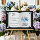 Blue Silver Princess Welcome Sign Printed Birthday Book Foamboard Blue Floral Princess Poster Fairytale Once Upon a Time Castle Sign