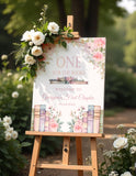 One for the Books Welcome Sign Printed First Chapter 1st Birthday Party Fomboard Pink Floral Girl Book Poster High Chair Party Sign One Year