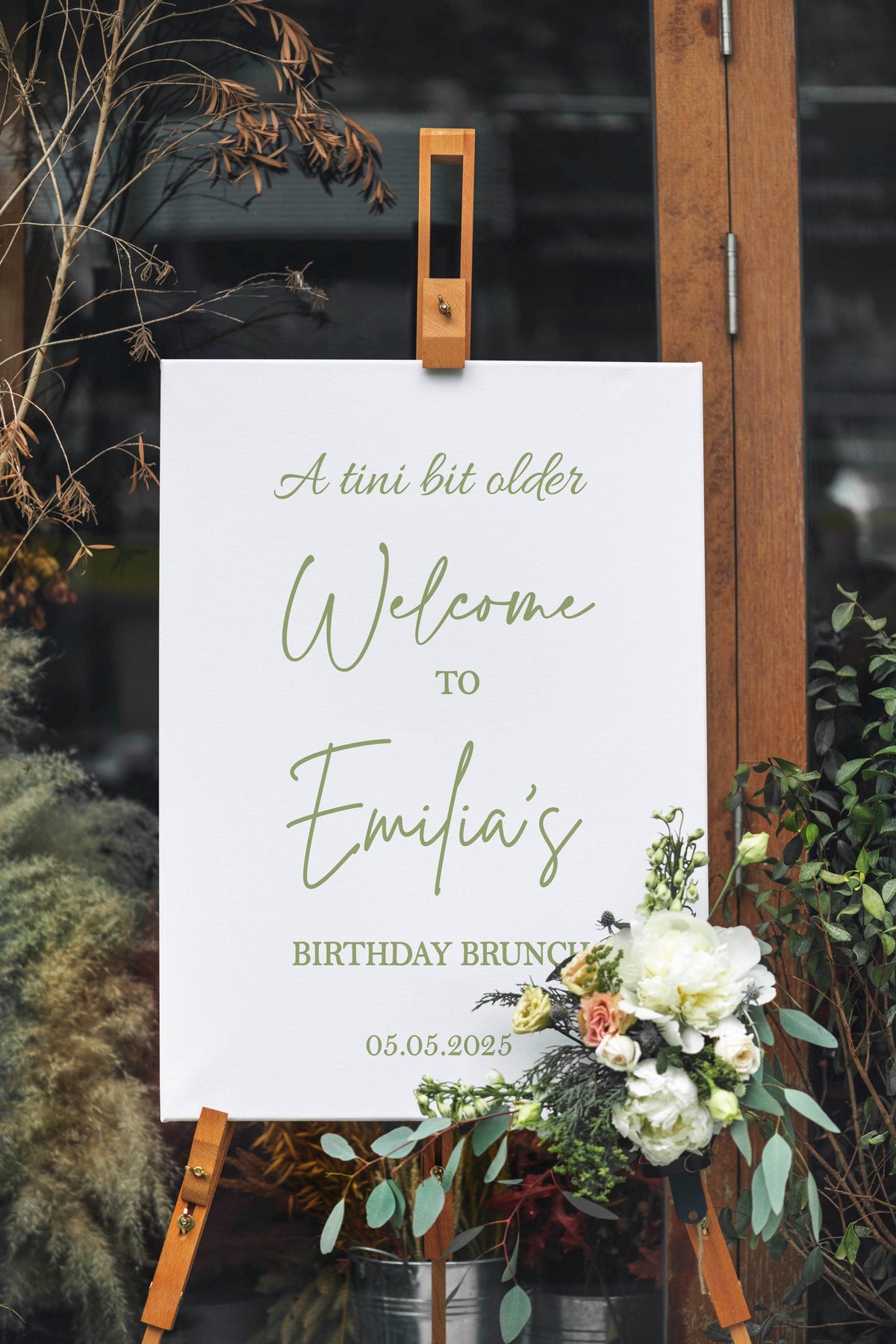Tini Bit Older Birthday Welcome Sign Printed Olive Green Matini Party Foamboard Personalized Birthday Poster Custom Ladies Party Decor