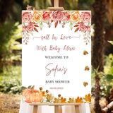 Autumn Fall Baby Shower Welcome Sign Pumpkin Leaves Party Foamboard Gender Neutral Baby Sprinkle Poster Fall in Love Custom Baby Shower Deco