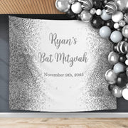 Bat Mitzvah Decor for boy or girl Custom Silver Glitter Backdrop