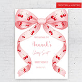 Blush Ribbon Cherry Party Poster First Birthday 5th Birthday Decor