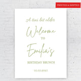 Tini Bit Older Birthday Welcome Sign Printed Olive Green Matini Party Foamboard Personalized Birthday Poster Custom Ladies Party Decor