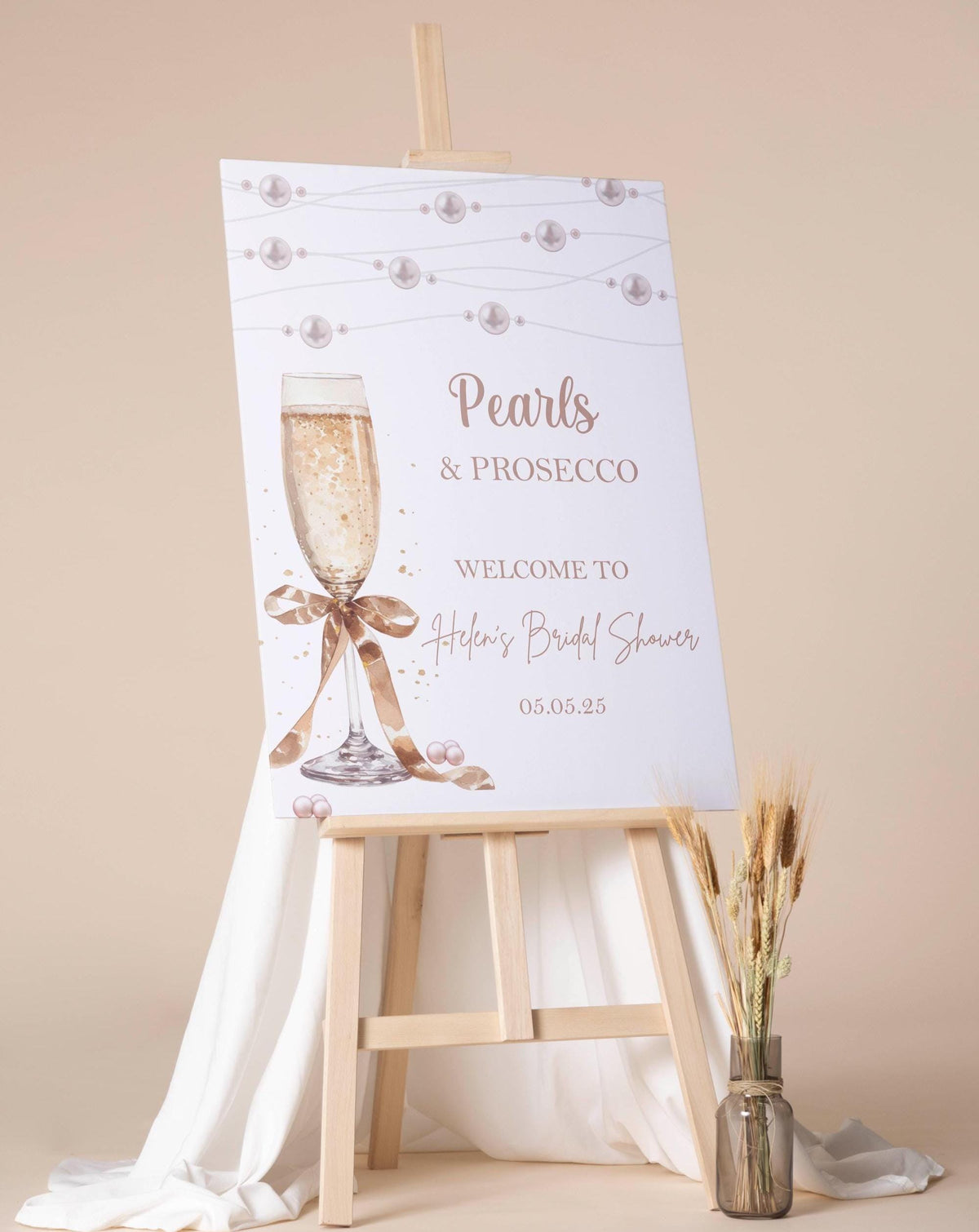 Bridal Shower Welcome Sign Printed Champagne Pearls Prosecco Poster