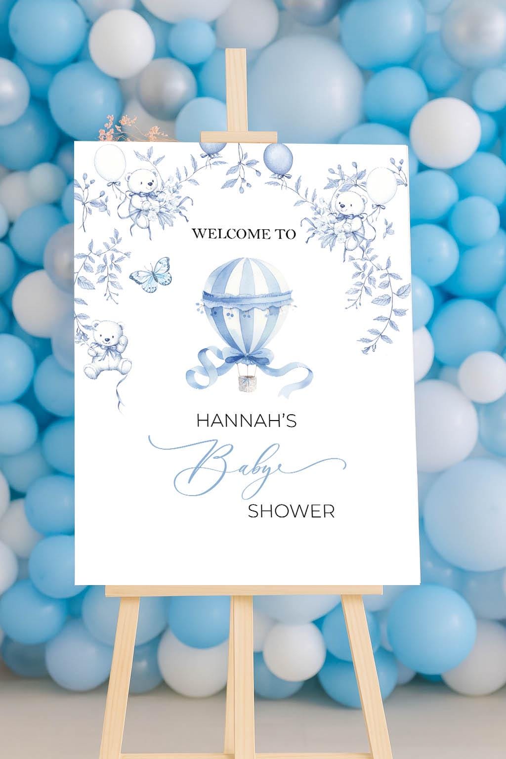 Printed Toile De Jouy Blue Baby Shower Welcome Sign Dusty Blue Shower Foamboard