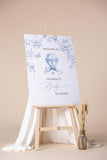 Printed Baby Shower Welcome Sign Chinoiserie Hot Air Balloon Couquette Bow Poster Dusty Blue Shower Foamboard Bear Decor Toile De Jouy Blue