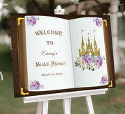 Princess Bridal Shower Sign Purple Floral Fairytale Princess Party Welcome Sign Purple Floral Foamboard Castle Book Wedding Shower Poster